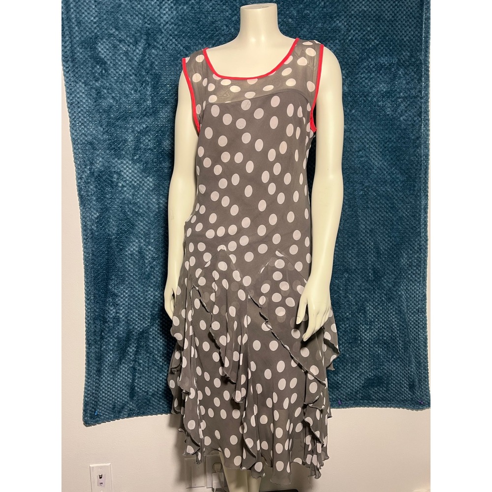Grey‎ Polka Dot Ruffle Tiered Dress